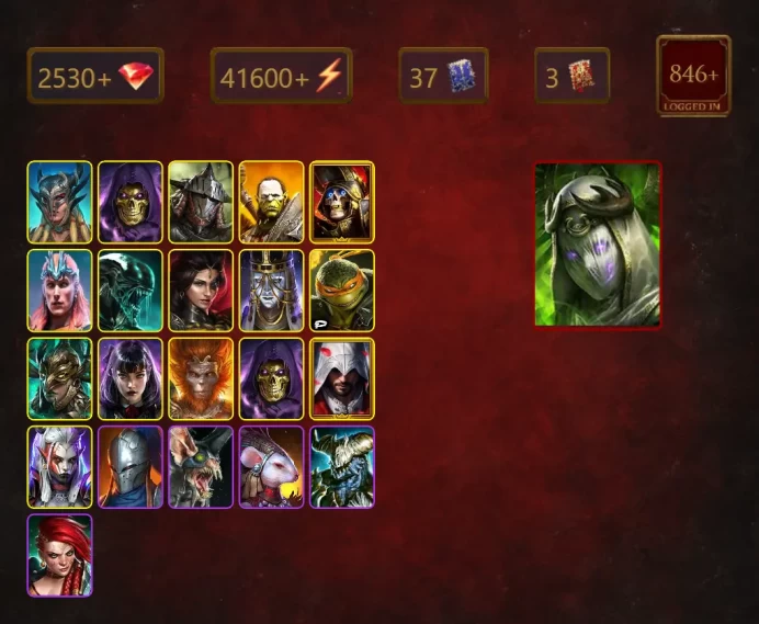 [STARTER]Theodosia+Ankora+Scyl+Skeletor+Rathalos+Artak+Deathknight+Loki+Xenomorph+Adelyn+Michelangelo+40Epics