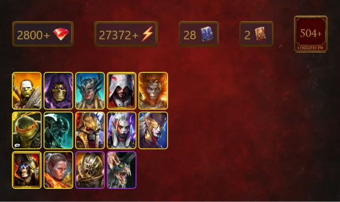 [STARTER]Nekhret+Lanakis+Artak+Skeletor+Scyl+Ezio Auditore+Wukong+Michelangelo+Xenomorph+Visix+Deathknight+Ronda+Shaman+19Epics