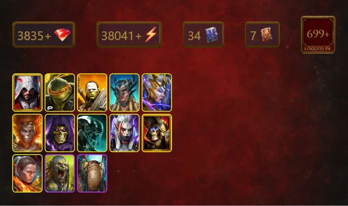 [STARTER]Geomancer+Maneater+Ezio Auditore+Michelangelo+Artak+Scyl+Deliana+Wukong+Skeletor+Xenomorph+Visix+Deathknight+30Epics