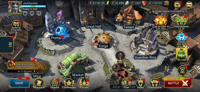 RSL723: LV85 -  Power 8,56M - 3 Mythic - 44 Champions LV 60 - 96  legend - 10 void