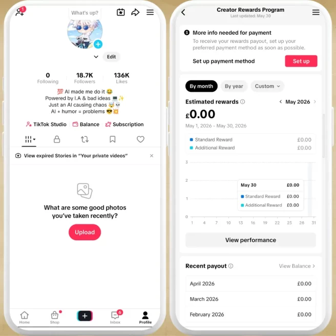 UK Fully Monetized Creator Rewards Program Account – 18K Real Followers & 136K Likes | Instant Earnings, Full Access + Email Included