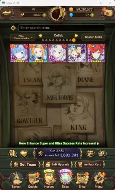 ASIA |1.03M CC|UR Mesis 3/6,Meliza 2/6,TOG Thunder 1/6, DKM 1/6 |Collab ReZero| Log TF Code|Check SS 7DS528B