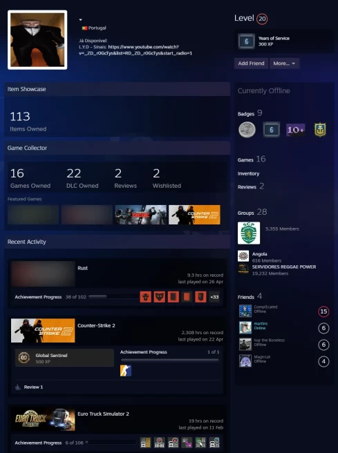 16Game-20 LVL Steam-CS2 Prime+6Medals(2021-2023-2025 Service Medal/5Y/Premier Season One Medal/Global Offensive Badge)