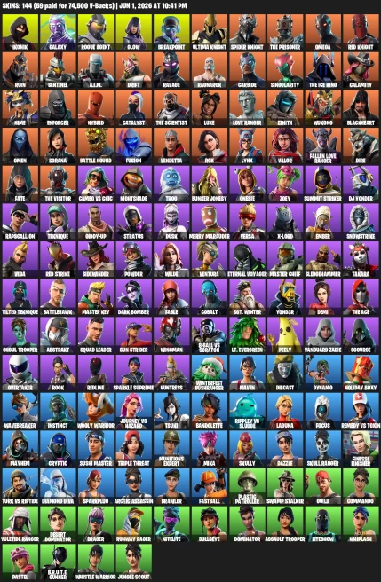 FULL  ACCES 144 SKINS IKONIK | Galaxy | Glow | Rambunctious | Candy Axe | Rogue Agent |  Scenario