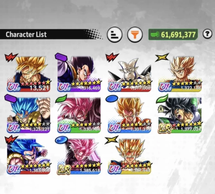 B207-IOS+Android-Meta-9 UL(Gogeta v2+Rose+Gogeta v1+S Vegito+Majin)+2 LR(Black+Broly)+30 Legends Limited+Vip Equipment+Team Black+Fusions+SS4 Go