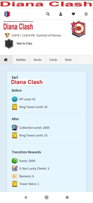 Level 81-KT16-42 cards Level 16-22 cards Level 15-26 Evo-230 emotes-free name change-5 skin towers-lifetime warranty-immediate delivery