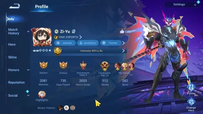Global| 112H 282S |2 Mythic Lubu, Stone |AOT Eren,Levi |Kaito Kid |Blessed Nako |4 LNY |3 ShanHai |3 Limit |7 LGD Cek SS HOK398B