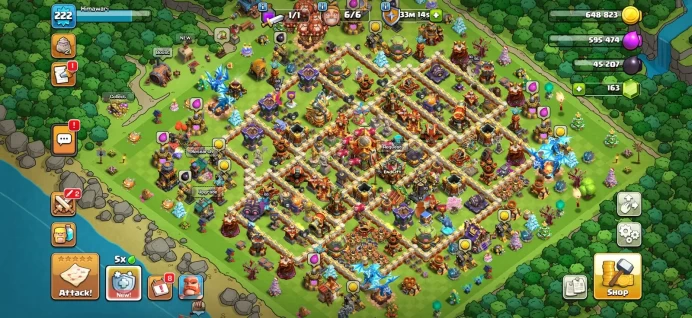 Town hall 16 Xp 222, full equipment epic 16/16, 24 Hero skin,C6345