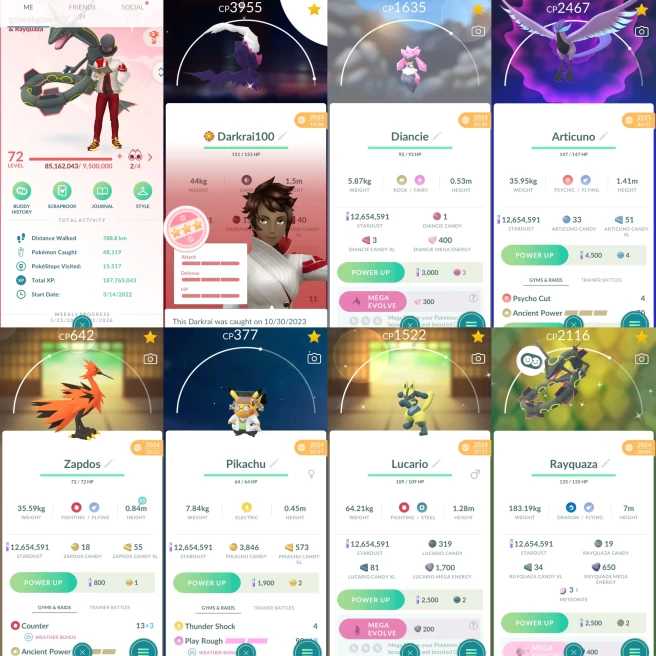 2295 Level 72 Legacy 47. SHUNDO Darkrai Pikachu, Ph. D. Pose Pikachu, Ph. D. Shiny Mega Charizard Shiny Mega Rayquaza Shiny Mega Lucario