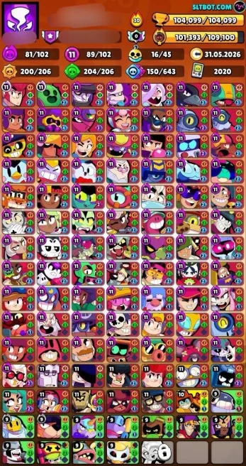 105K TROPHY(RANK LEGEND) | 102 BRAWLER | 90 MAX | 83 HYPER | 450 SKINS RARE | VERY BEST