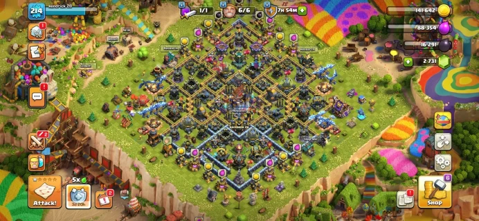 Town hall 18 Xp 214, free change name, good defense, C6354