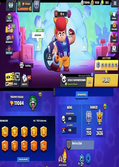 11LV11BRAWLERS~11084TROPHIES~107SKINS~4HYPERCHARGE~64BRAWLERS #A1337Z