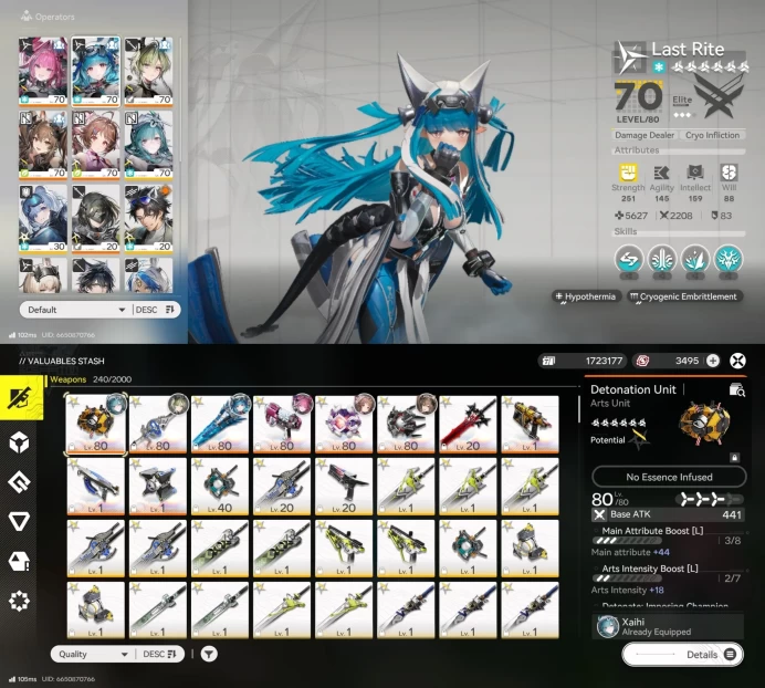 All platform - EU - Level 53- 20 Character 6 6'star - 10 Weapon 6'star - Last Rite - Yvonne - 3495 gem - 1704