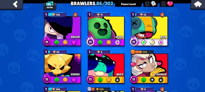 (Security Account) +160 skin/ 44k cup/86 brawl/6 brawl max-hyper charge/2500 coin /Lifetime warranty(B102)