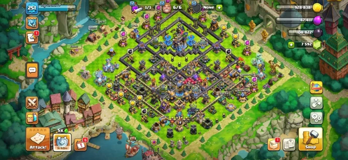 Town hall 18 Xp 251, 13 equipment epic, good wall & defense, C6358