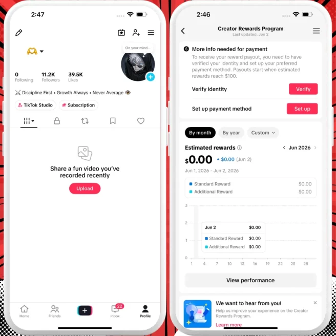 [Discounted] France Monetized Creator Rewards Program Account | 11K Authentic Followers & 39K Likes | Verified Screenshots + Good Standing