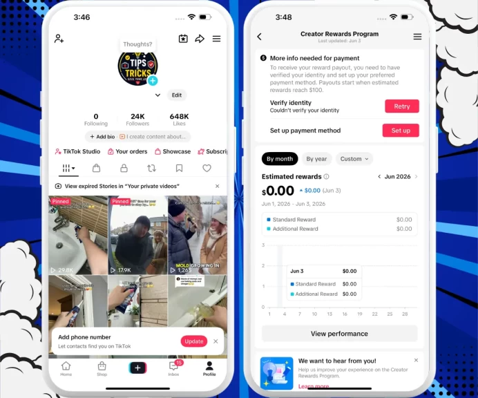 Monetized Account Creator Rewards Program Active | 24k Real Followers 648k Likes | Real Screenshots + Full Access + Account in Good Standing