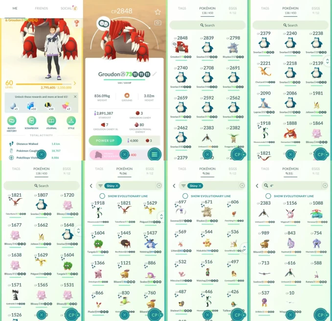 ACm1510 -lv 60 Instinct | x20 2000CP | x1 Legendary | x36 shiny | x11 100IV | Groudon | shiny Meowscarada | 100IV Rapidash Galar venusaur