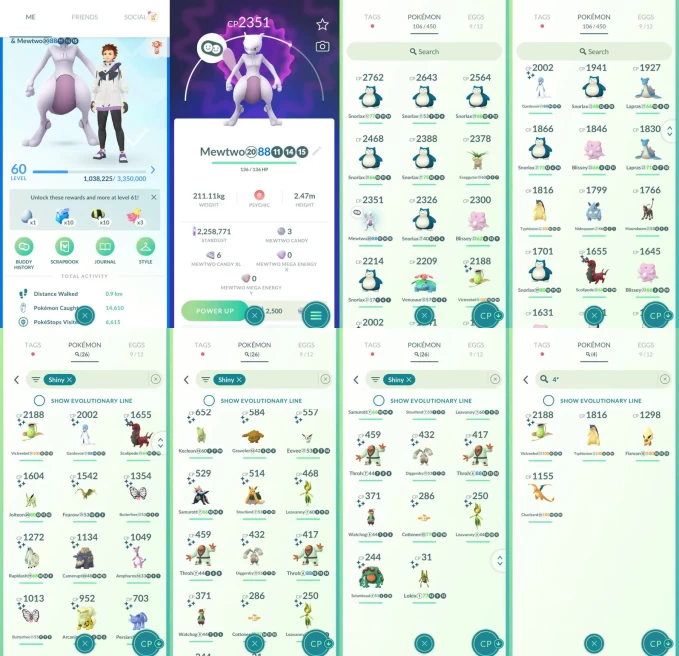 ACm1512 -lv 60 Mystic | x13 2000CP | x1 Legendary | x1 SHUNDO | x26 shiny | x4 100IV | Mewtwo | Shundo Victreebel | Shiny Gardevoir Eevee Rapida