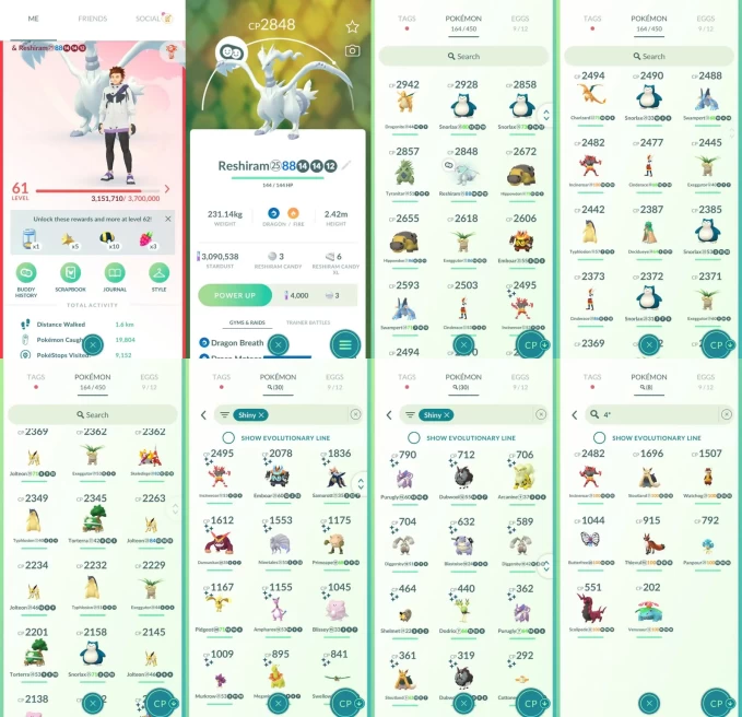 ACm1508 -lv 61 Valor | x43 2000CP | x1 Legendary | x30 shiny | x8 100IV | Reshiram | Shiny Incineroar Emboar Samurott Blastoise | Dragonite Tyra