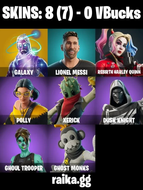 8 Skins - Mail Access - Galaxy - Ghoul Trooper - PC,SWITCH,XBOX - 14 Purchased Emotes - Lionel - Harley Quinn