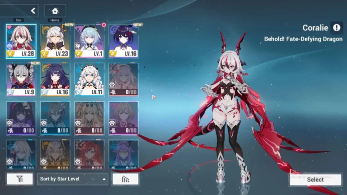 SEA Lv32|1 Fullset|Coralie Behold FDD 4/4,Kiana Kaslana HotV 1/4,Selee Vollerei SP 1/4,Etc|1 AOps|1 ELFs|Take Mail(HI901)