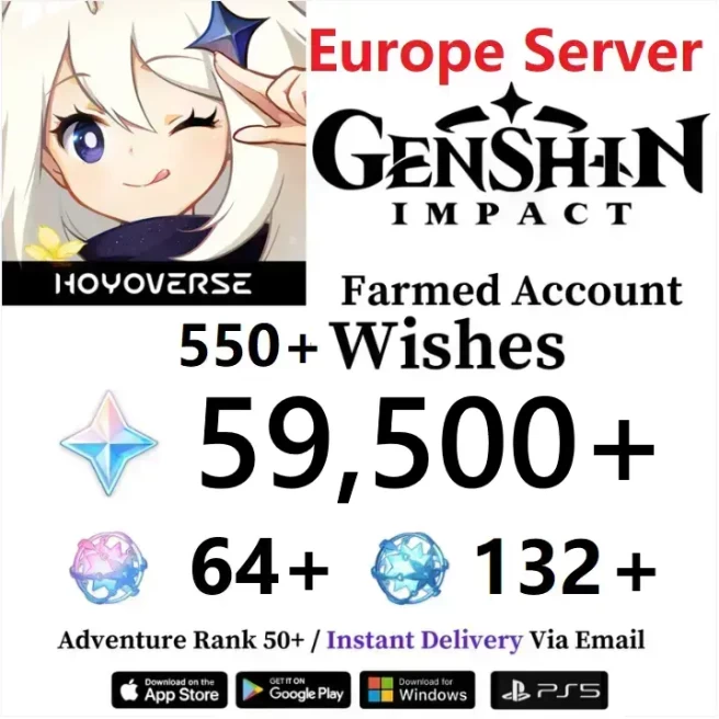 [EUROPE] 59,500+ Primogems Fates | 132+ Acquaint Fates | 64+ Intertwined Fates | Genshin Impact Reroll Account
