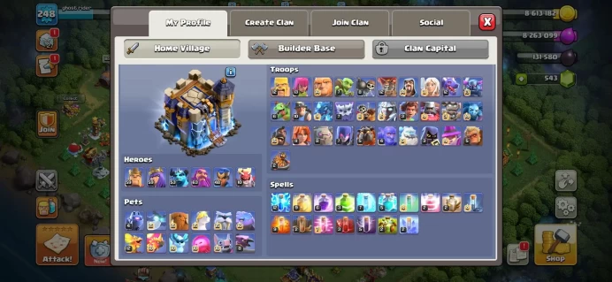 Town hall 18 Xp 248, 11 equipment epic, 23/24 equipment common max, C6380