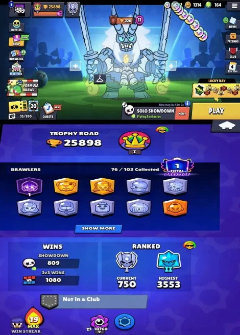 27LV11BRAWLERS~25898TROPHIES~149SKINS~19HYPERCHARGE~76BRAWLERS #A1350Z
