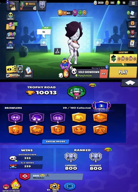7LV11BRAWLERS~10013TROPHIES~12SKINS~3HYPERCHARGE~29BRAWLERS #A1346Z