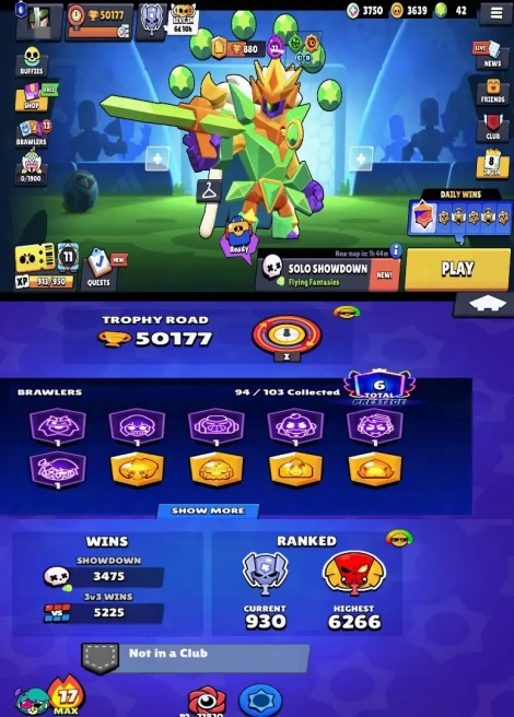 29LV11BRAWLERS~50177TROPHIES~287SKINS~27HYPERCHARGE~94BRAWLERS #A1344Z