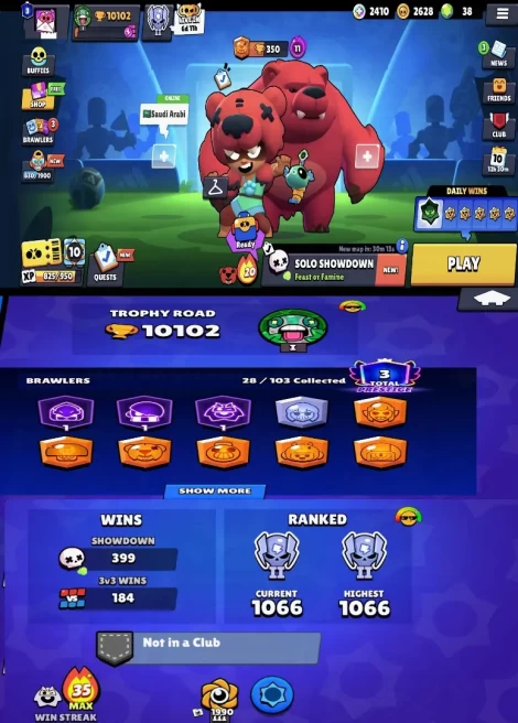 6LV11BRAWLERS~10102TROPHIES~12SKINS~3HYPERCHARGE~28BRAWLERS #A1343Z