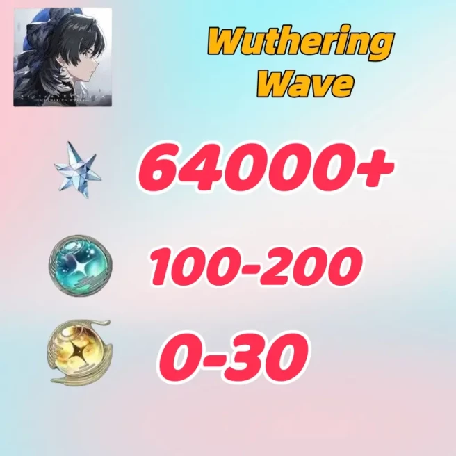 Asia///Astrite:64000+|Lustrous Tide:100-200|Radiant Tide:0-30|1-10 weapons|Microsoft Mailbox/Email|safe and stable|Wuthering Waves