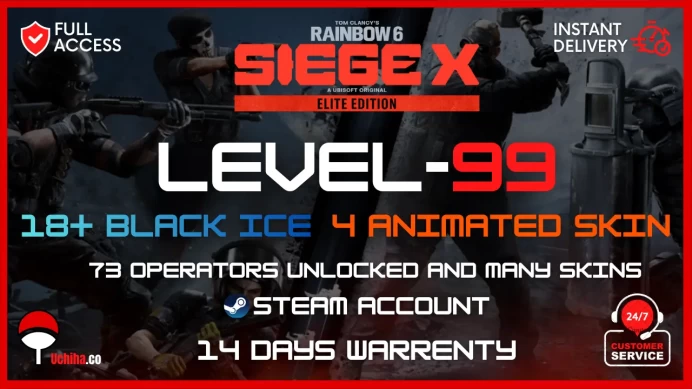 Level 99 ELITE Edition Steam (18 BLACK ICE) (4 ANIMATED SKINS) (73 Operators) 500+ Random Skins Hand Levelled Ranked Ready
