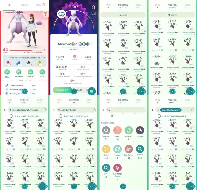 ACm1520 -lv 62 Valor | x1 3000CP | x70 2000CP | x1 Legendary | x115 shiny | x3 100IV | Mewtwo | x31 shiny Hydreigon x35 background Hydreigon