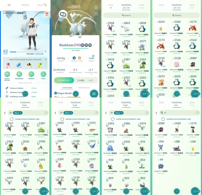 ACm1521 -lv 62 Mystic | x25 2000CP | x1 Legendary | x65 shiny | x7 100IV | Reshiram | Shiny x14 Hydreigon Venusaur Torterra Meganium Talonflame