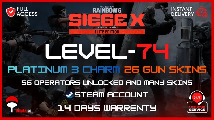 Level 74 ELITE Edition Steam (7K Renown) (8 pack) (56 Operators) 26 Gun Skins Hand Levelled Ranked Ready #velmapearson