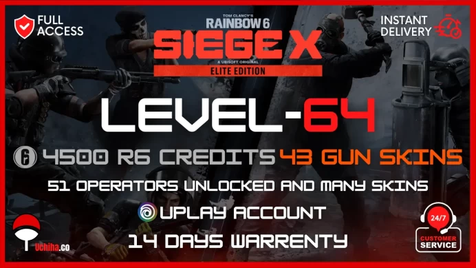 Level 64 ELITE Edition Steam 4500 R6 Credits - (31K Renown) (51 Operators) 43 Gun Skins Hand Levelled Ranked Ready #velmapearson