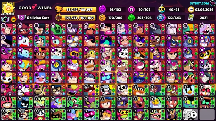 BS936//SKINS 46k Gems 102/102 Brawlers 70-11 POWER 1 BP+ 2 OLD BP METEOR FAME 416 SKINS DUSTIN NITA