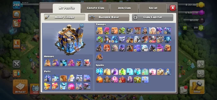 Town hall 18 Xp 248, 5 equipment epic max, 22/24 equipment common max, C6393