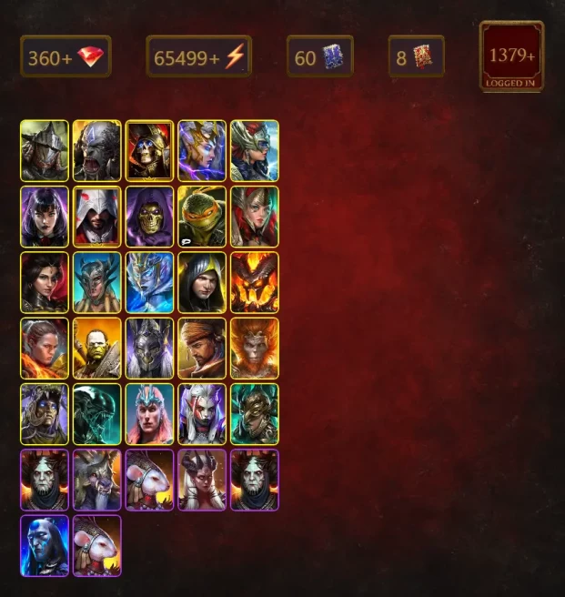[STARTER]Armanz+Arbiter+Rathalos+Drokgul+Deathknight+Deliana+Valkyrie+Ishiyama+Alice+Ezio+Skeletor+Michelangelo+Adelyn+62Epics