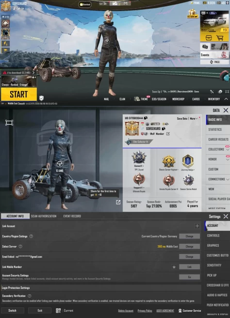 IOS Android - Level 76 - Set,Mask S2 - Mytich high - Groza Lvl 3 - 15 Guns Upgrade - 1732