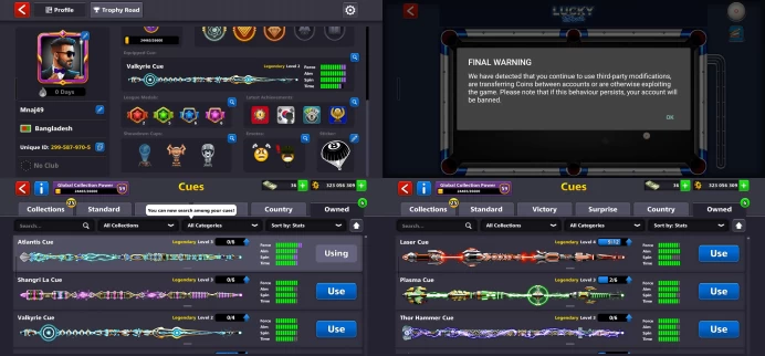 [Final Warning] Lv 223 | 18/20 Legendary Cue | 236 Cash | COIN 323056309 | Android/iOS/PC