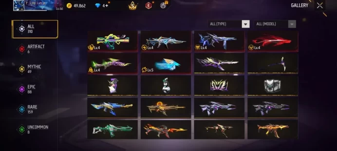 GOD ACCOUNT - Level 66 - +6 ARTIFACT 's - +49 Mythic 's - +88 Epics - +42 Special Emote's - +Naruto - +800 Fashions - ++Super set skins - [ALL