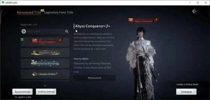 GLOBAL|Lv 95|GS 30K|Abyys Conqueror|Return Of Spring|Sword of One,Twillight Of Dragon|Female MC|100% Oddty|Log Netease(WWM1192)