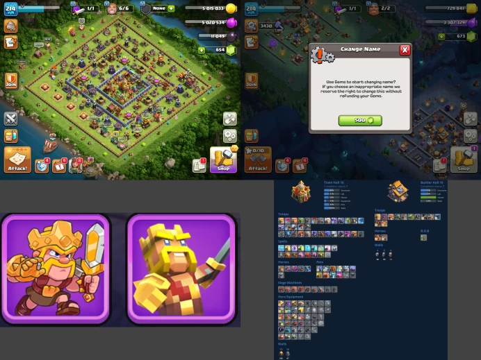 ■TH:16 (45%) (GemValue:$11432) ■Heroes: K33 Q84 P50 W47 C9 ■Skins:2 ■BH:10 ■SW:1211 ■Full Access ■Instant Delivery ■A6763 ______________________