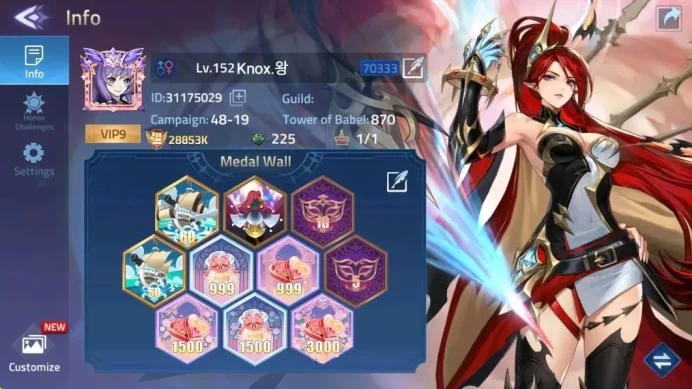 Global |LV 152| 28853k Power |VIP 9| Camp 48-19 | Hero 170 |1 UR (Kryos Sinmara)| 12 Awaken|7 Epic Skin| Detail Check SS MLA039B
