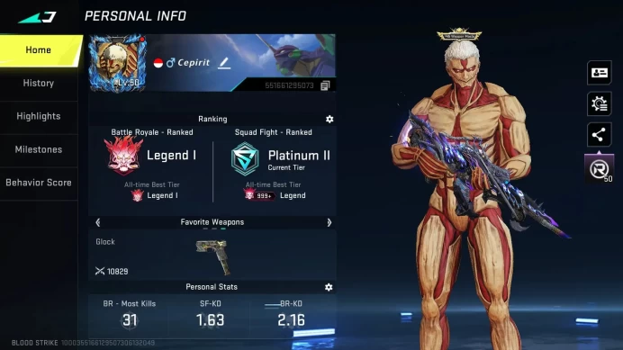 AMERICA |1 EVO:AK47-Hellride (Lv3)|19 ETERNAL(+MELEE)+(2 MAX ETERNAL)|1 ULTRA MELEE|AOT Armored Titan Skin|More Check SS BS1362B