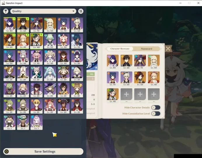 ASIA| AR 46| Reoni ON| 5 Limited + 1 (*5Weaapon)| [Raiden,Zhongli,Chiori,Emilie,Yoimiya]| Mc Female| Take Mail| CheckSS(GI6875)