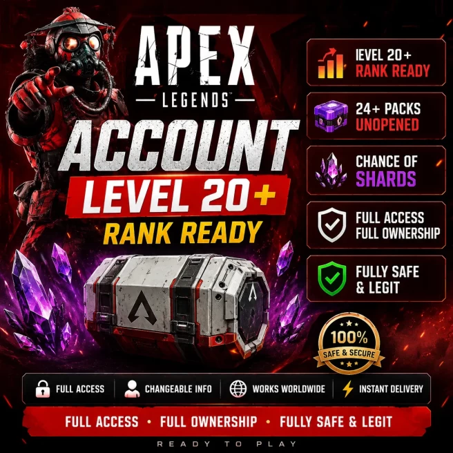 APEX LEGENDS ACCOUNT | LEVEL 20+ | RANK READY | 24+ UNOPENED PACKS | SHARD CHANCE | EA/STEAM/PSN LINKABLE | FULL ACCESS | INSTANT DELIVE